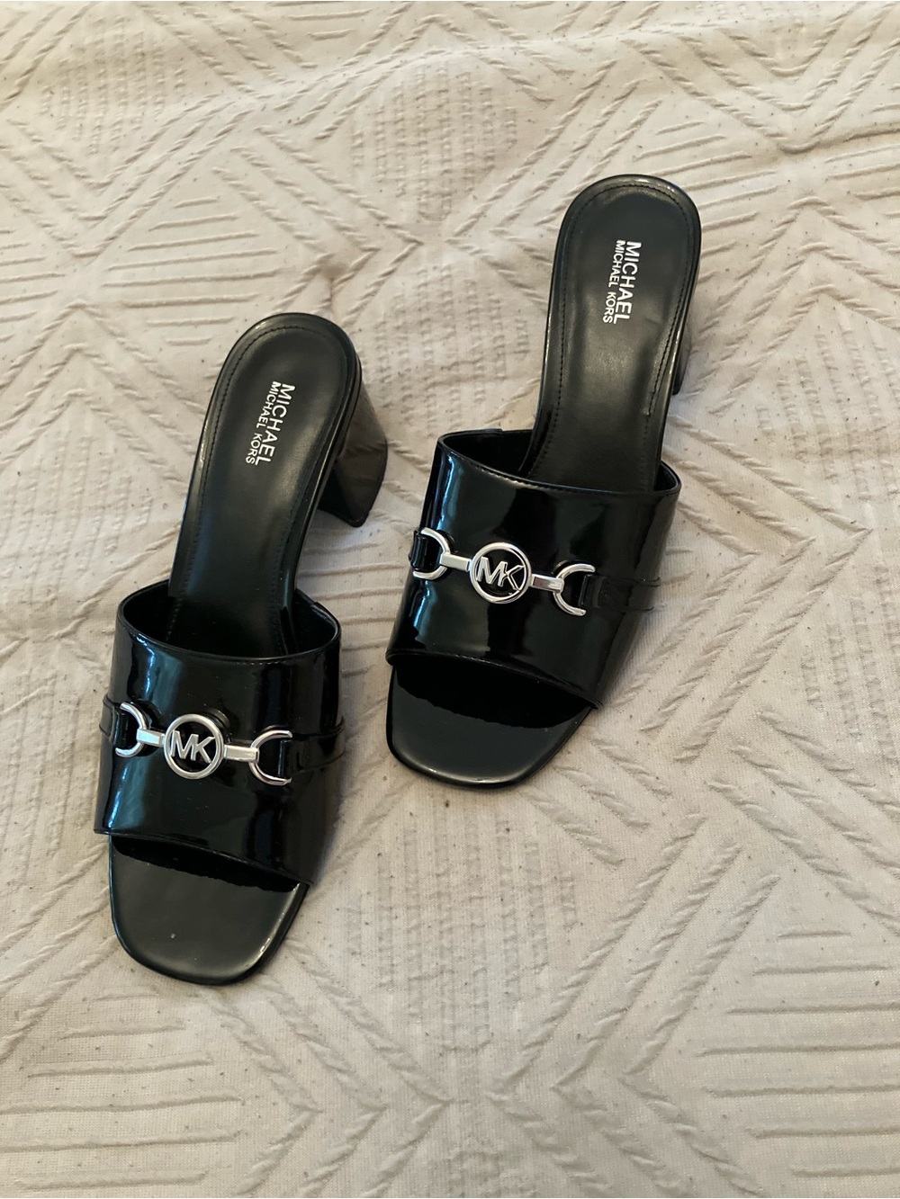 Michael Kors Black Patent Block Heel Sandals